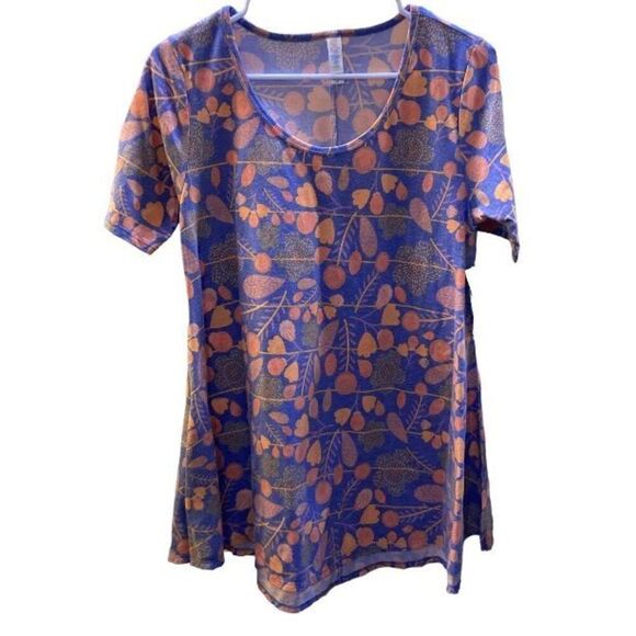 💕3/$30💕 LuLaRoe Blue and Orange Floral Perfect T - Picture 1 of 8